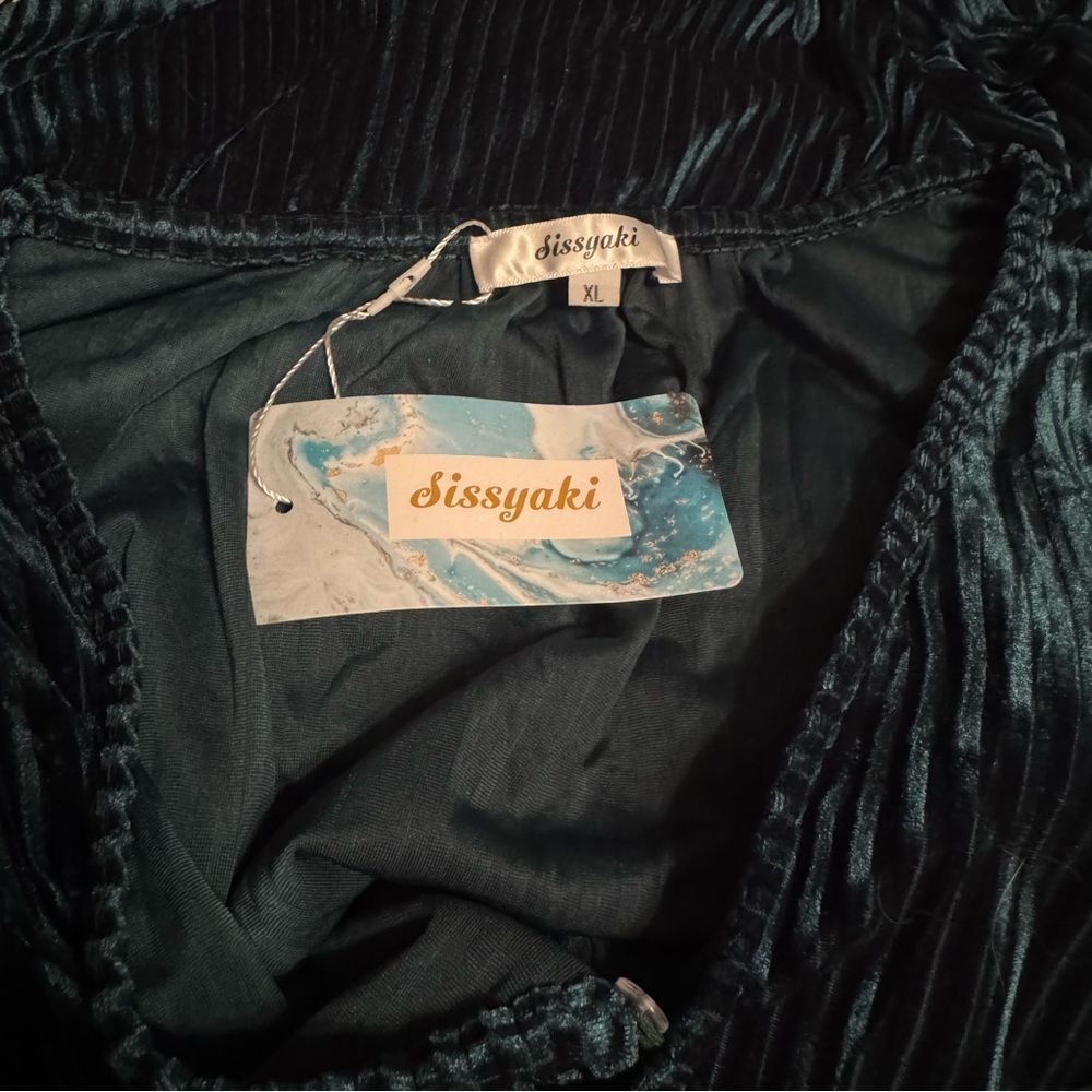 Sissyaki Velvet Formal Long Emerald Green Dress Ribbed Texture XL NWT - Picture 6 of 9